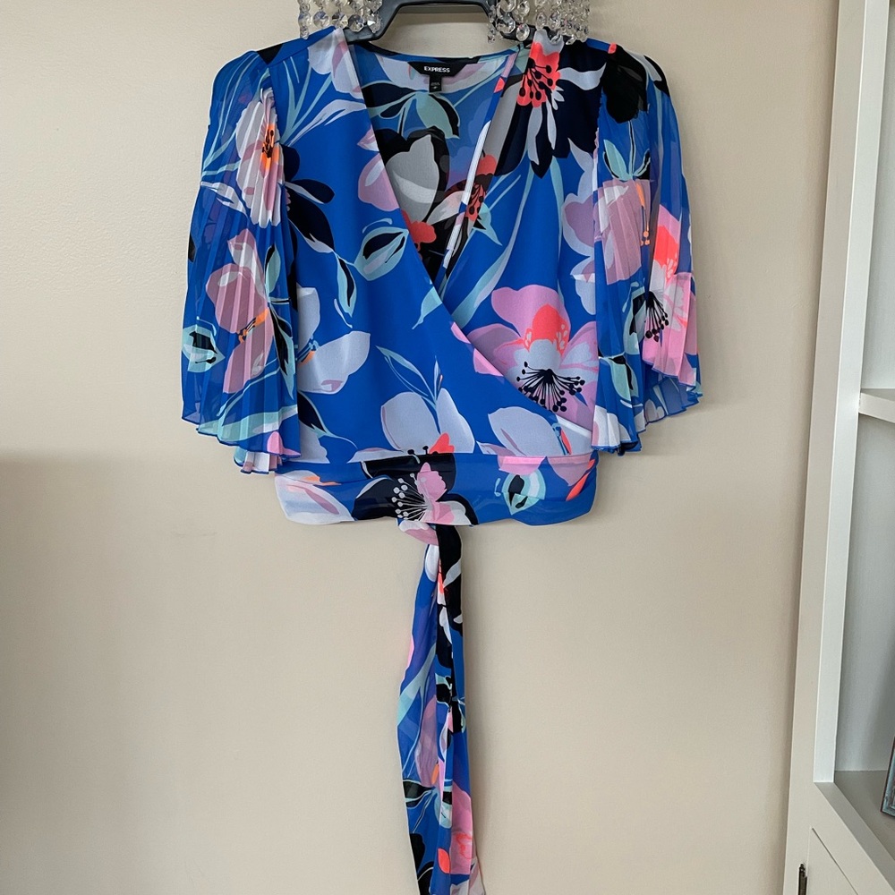 Express Vibrant Floral Wrap Blouse
